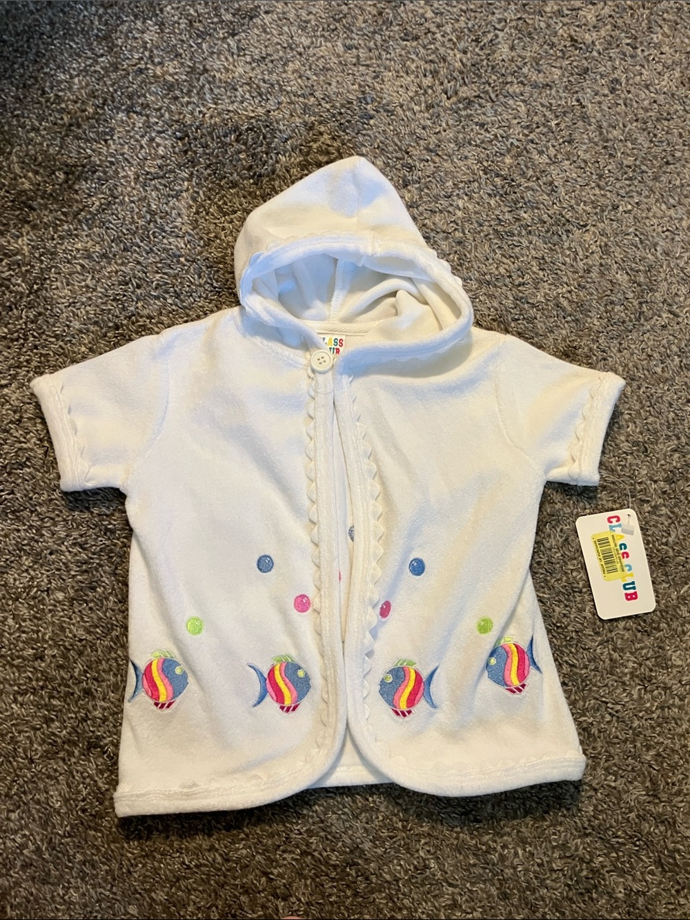 NWT Vintage Class Club White Hooded Kids Swim Coverup with Fish size 12 months